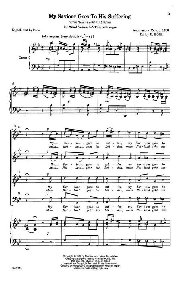 My Saviour Goes To His Suffering&nbsp;&nbsp;SATB and Organ&nbsp;&nbsp;Chorpartitur