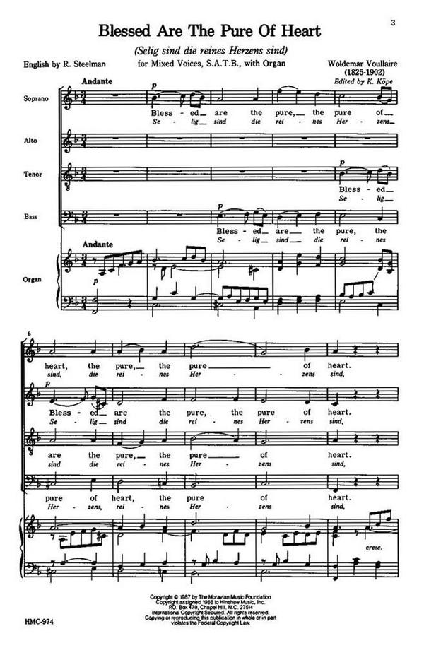 Woldemar Voullaire, Blessed Are The Pure Of Heart&nbsp;&nbsp;SATB a Cappella&nbsp;&nbsp;Chorpartitur