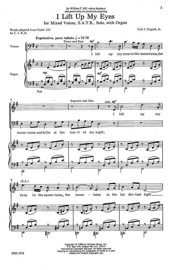 Carl Nygard, I Lift Up My Eyes&nbsp;&nbsp;SATB, Solo, Organ&nbsp;&nbsp;Chorpartitur