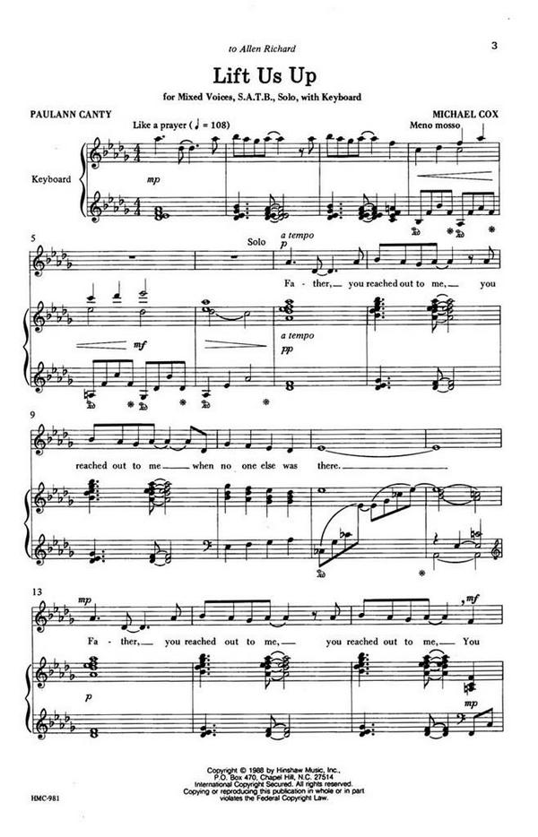 Michael Cox, Lift Us Up&nbsp;&nbsp;SATB, Soprano Solo, Keyboard&nbsp;&nbsp;Chorpartitur