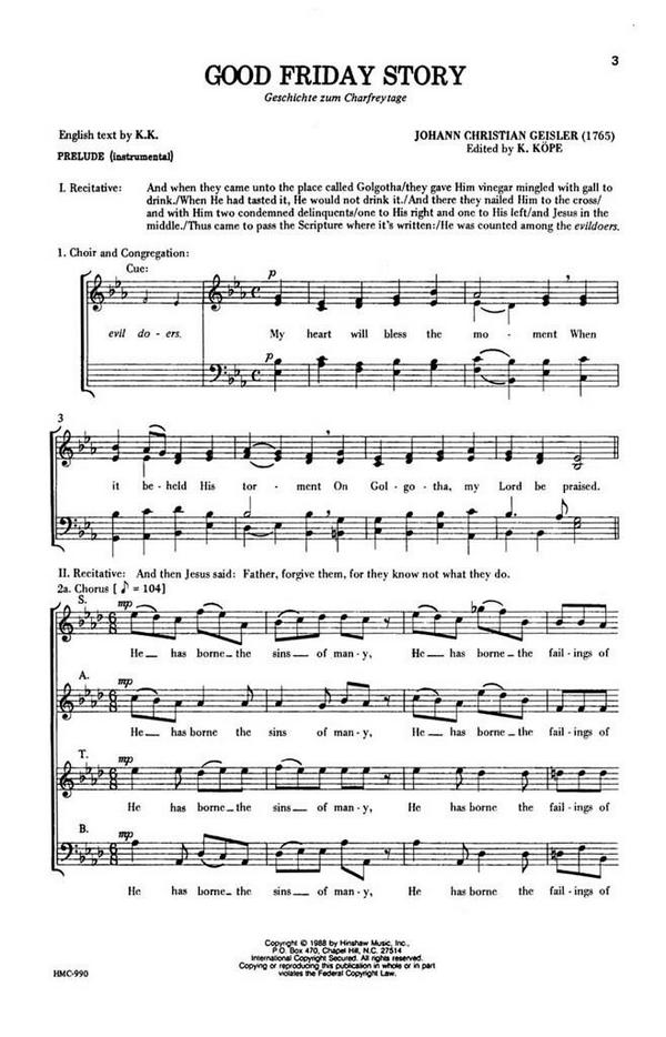 Johann Christian Geisler, Good Friday Story&nbsp;&nbsp;SATB&nbsp;&nbsp;Chorpartitur
