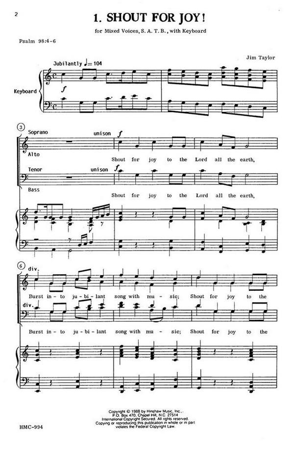 Jim Taylor, Shout For Joy!&nbsp;&nbsp;SATB and Keyboard&nbsp;&nbsp;Chorpartitur
