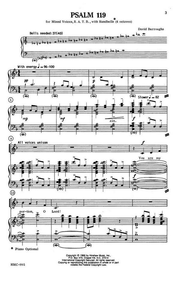 David Burroughs, Psalm 119&nbsp;&nbsp;SATB, Handbells, Piano Optional&nbsp;&nbsp;Chorpartitur