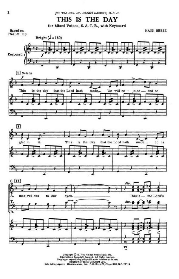 Hank Beebe, This Is The Day&nbsp;&nbsp;SATB and Keyboard&nbsp;&nbsp;Chorpartitur