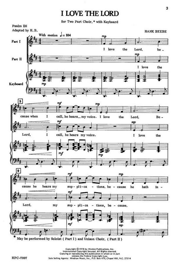 Hank Beebe, I Love The Lord&nbsp;&nbsp;Choral and Keyboard&nbsp;&nbsp;Chorpartitur
