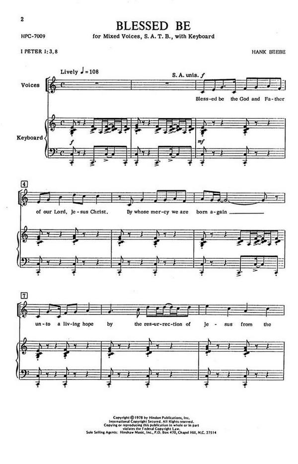 Hank Beebe, Blessed Be&nbsp;&nbsp;SATB and Keyboard&nbsp;&nbsp;Chorpartitur