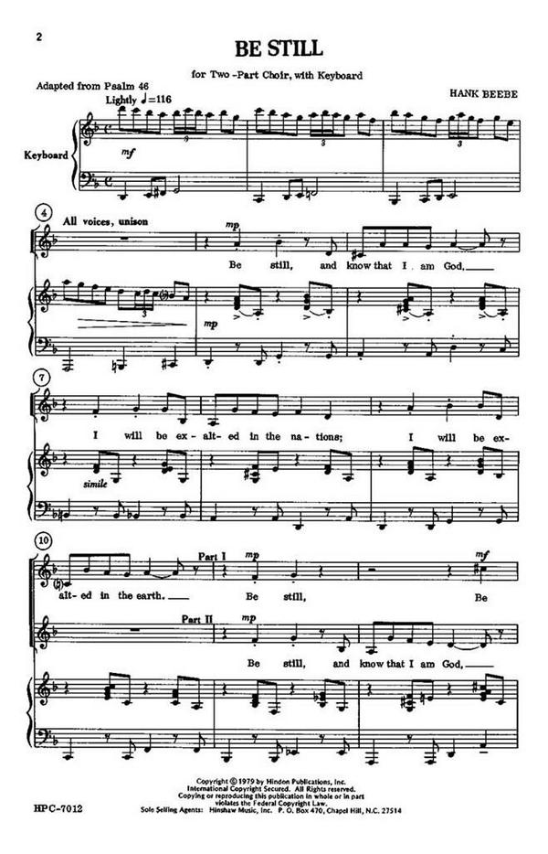 Hank Beebe, Be Still&nbsp;&nbsp;2-Part Choir and Keyboard&nbsp;&nbsp;Chorpartitur