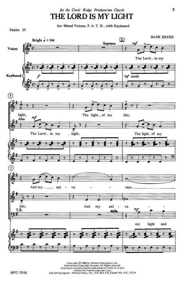 Hank Beebe, The Lord Is My Light&nbsp;&nbsp;SATB and Keyboard&nbsp;&nbsp;Chorpartitur