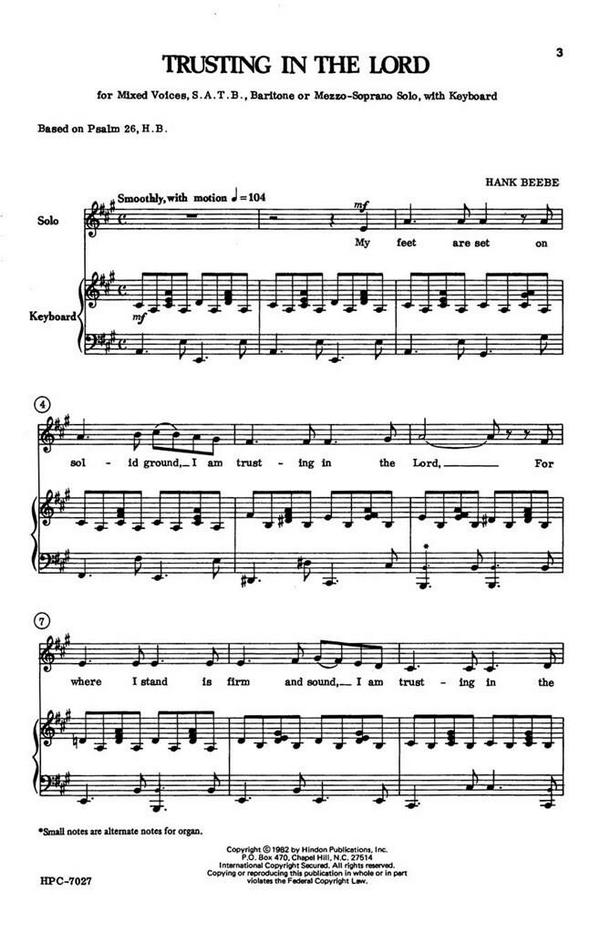 Hank Beebe, Trusting In The Lord&nbsp;&nbsp;Choral and Keyboard&nbsp;&nbsp;Chorpartitur
