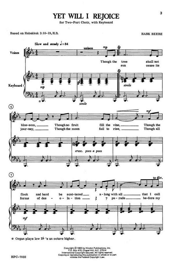 Hank Beebe, Yet Will I Rejoice&nbsp;&nbsp;2-Part Choir and Keyboard&nbsp;&nbsp;Chorpartitur
