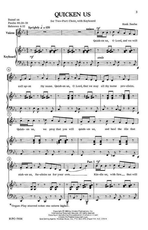 Hank Beebe, Quicken Us&nbsp;&nbsp;2-Part Choir and Keyboard&nbsp;&nbsp;Chorpartitur