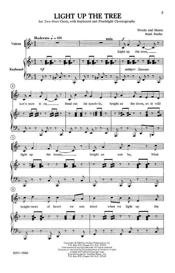Hank Beebe, Light Up The Tree&nbsp;&nbsp;2-Part Choir&nbsp;&nbsp;Chorpartitur