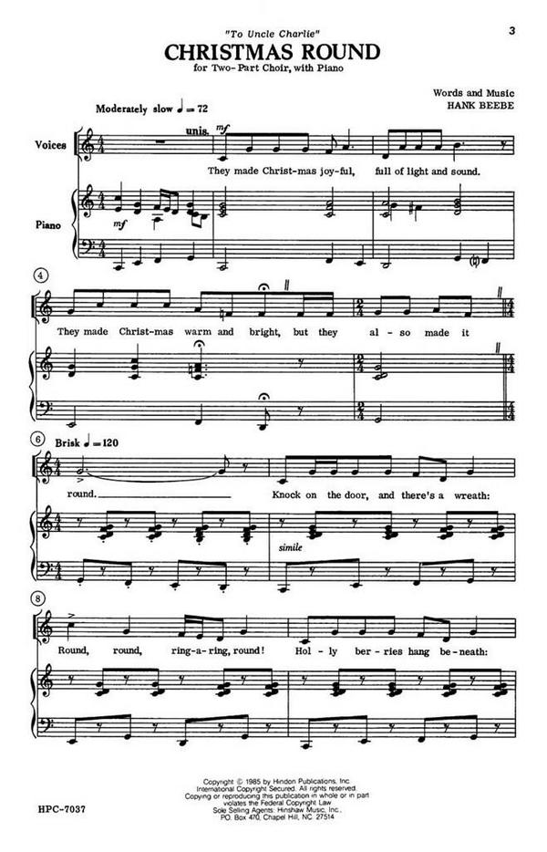 Hank Beebe, Christmas Round&nbsp;&nbsp;2-Part Choir and Piano&nbsp;&nbsp;Chorpartitur