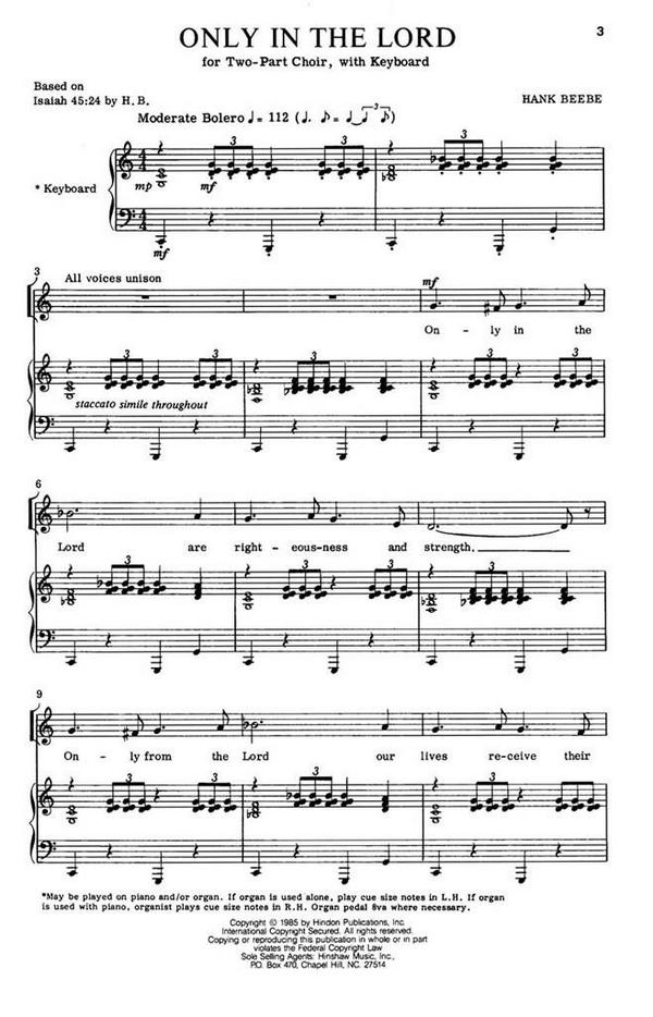 Hank Beebe, Only In The Lord&nbsp;&nbsp;2-Part Choir and Keyboard&nbsp;&nbsp;Chorpartitur