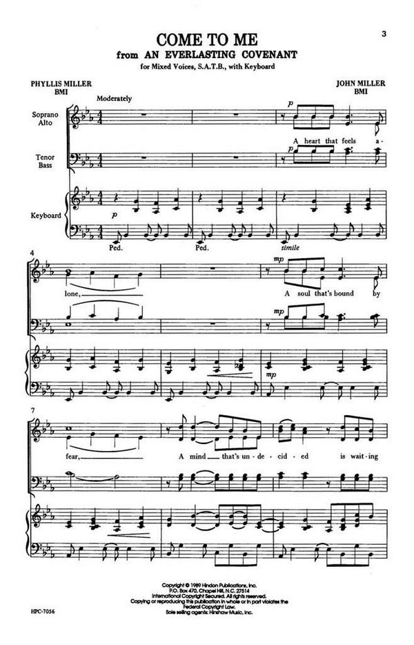 John Miller, Come To Me&nbsp;&nbsp;SATB and Keyboard&nbsp;&nbsp;Chorpartitur