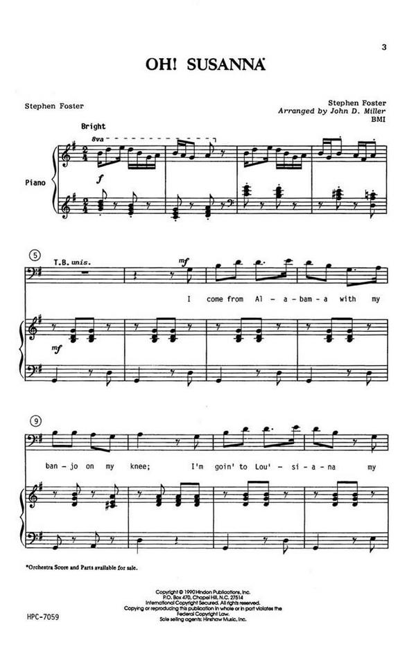Stephen Foster, Oh! Susanna&nbsp;&nbsp;SATB, Keyboard, Optional Orchestra&nbsp;&nbsp;Chorpartitur