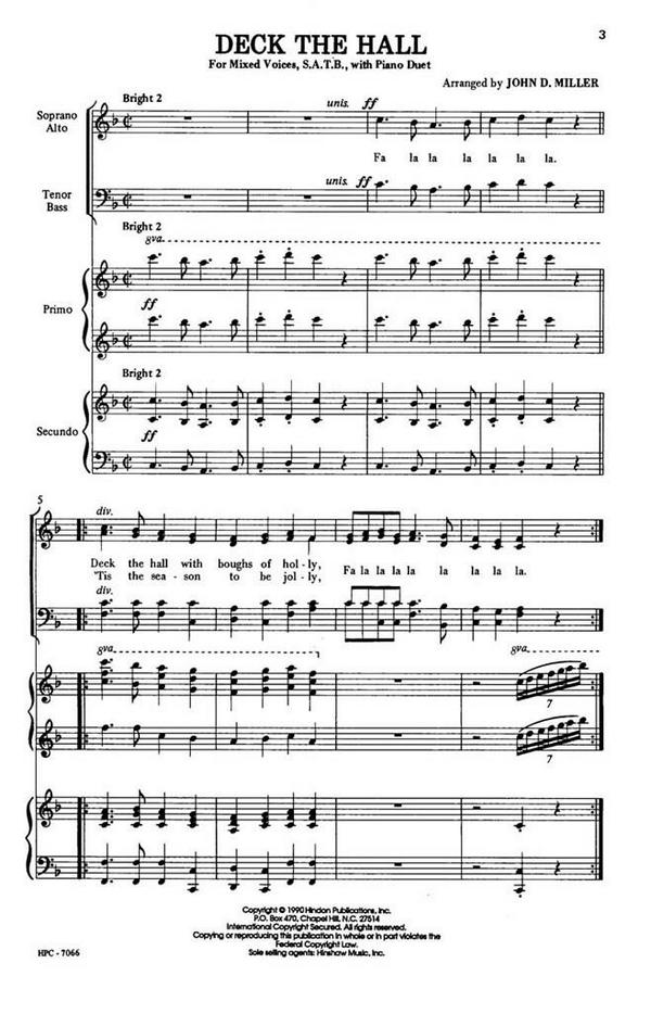 Deck The Hall&nbsp;&nbsp;SATB - Double, Piano Duet&nbsp;&nbsp;Chorpartitur