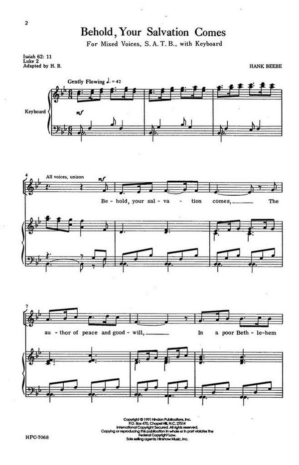 Hank Beebe, Behold, Your Salvation Comes&nbsp;&nbsp;SATB and Keyboard&nbsp;&nbsp;Chorpartitur