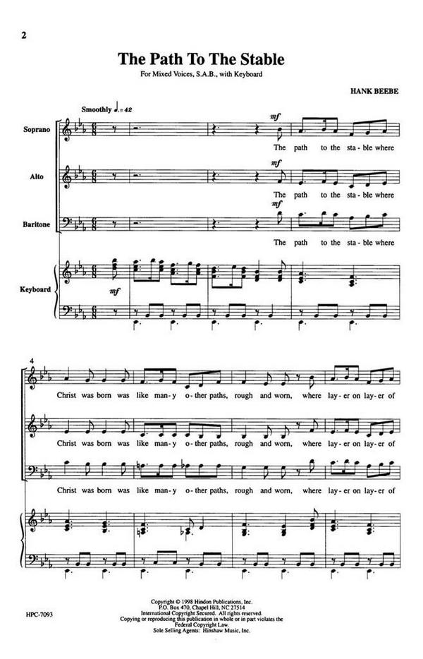 Hank Beebe, The Path To The Stable&nbsp;&nbsp;SAB and Keyboard&nbsp;&nbsp;Chorpartitur