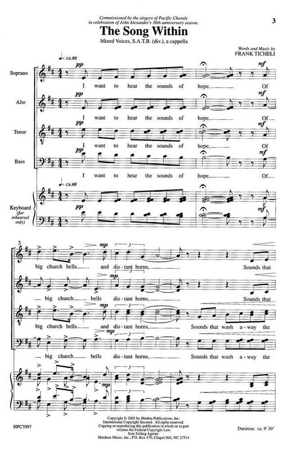 Frank Ticheli, The Song Within&nbsp;&nbsp;SATB [divisi]&nbsp;&nbsp;Chorpartitur