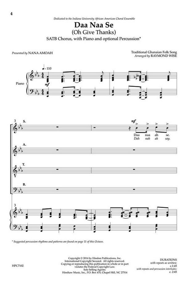 Daa Naa Se (Oh Give Thanks)&nbsp;&nbsp;SATB, Piano&nbsp;&nbsp;Chorpartitur