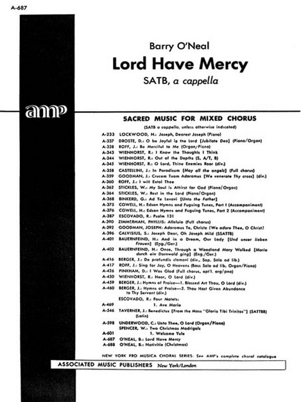 N Oneal, Lord Have Mercy  SATB  Chorpartitur