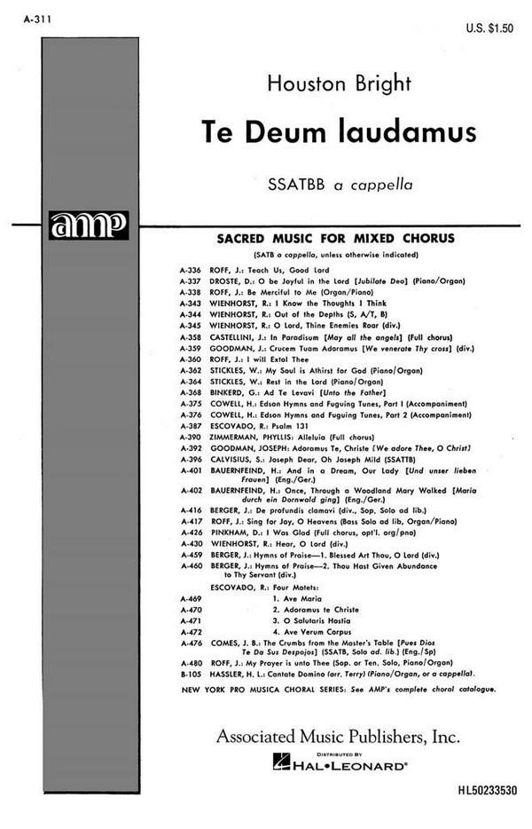 H Bright, Te Deum Laudamus  SSATBB  Chorpartitur