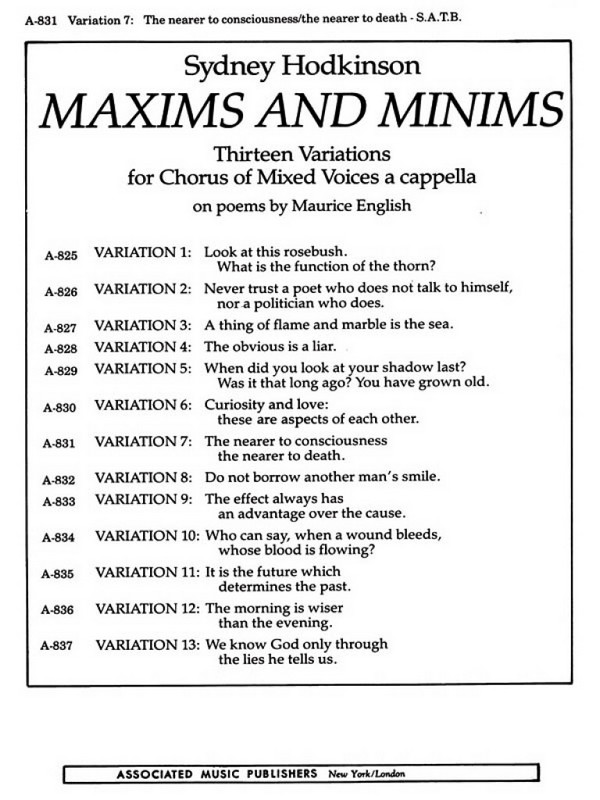 Sydney Hodkinson, Nearer To Consciousness Var 7the Nearer To Death&nbsp;&nbsp;SATB&nbsp;&nbsp;Chorpartitur