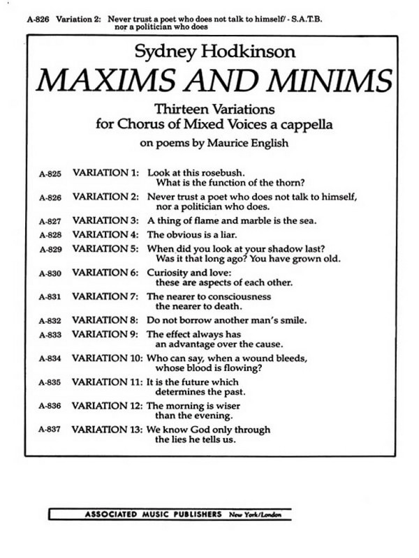 Never Trust A Poet Who Does Not Talk To Himself  SATB  Chorpartitur