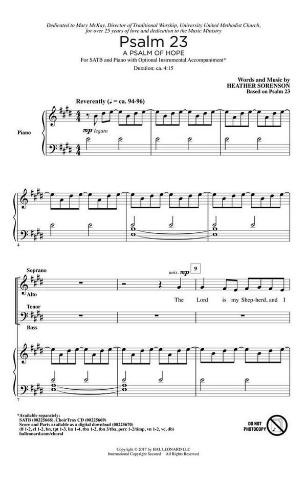 Psalm 23 (A Psalm of Hope)&nbsp;&nbsp;for mixed choir and piano&nbsp;&nbsp;choral score