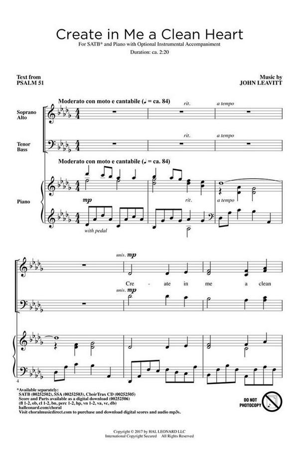 Create in Me a Clean Heart&nbsp;&nbsp;for mixed choir and piano&nbsp;&nbsp;score