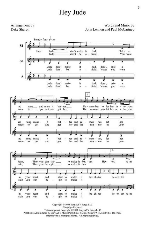 Hey Jude&nbsp;&nbsp;for female choir (SSA) a Cappella&nbsp;&nbsp;choral score