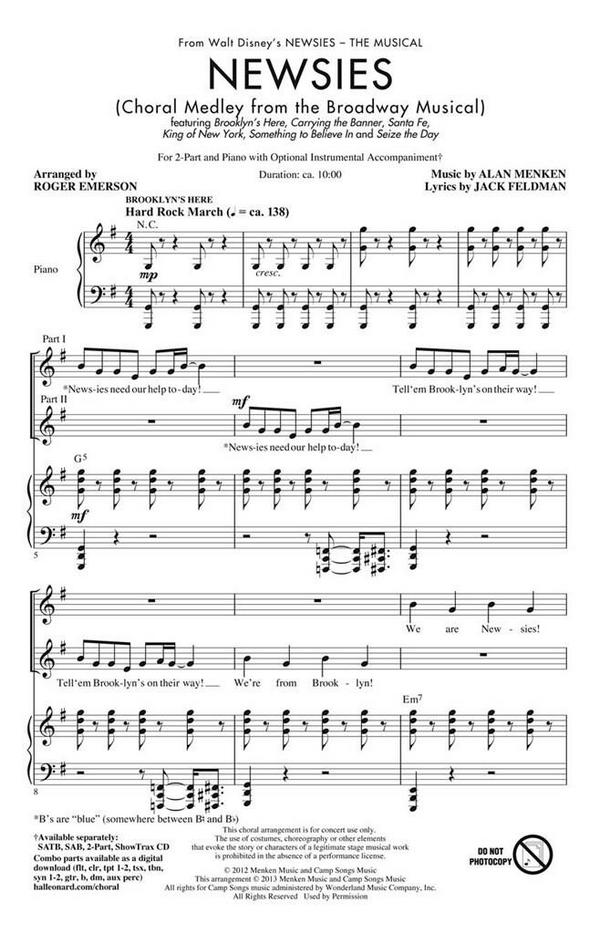 Alan Menken, Newsies&nbsp;&nbsp;2-Part Choir&nbsp;&nbsp;Chorpartitur