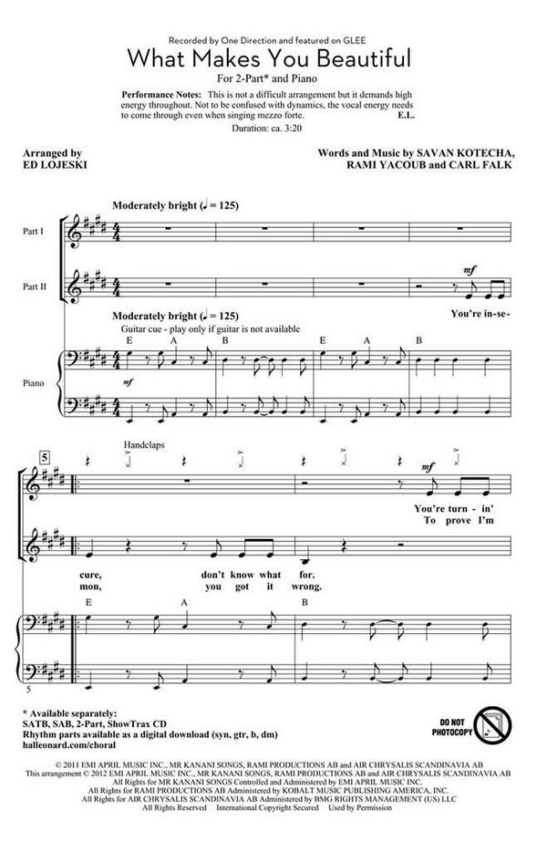 Carl Falk_Rami Yacoub_Savan Kotecha, What Makes You Beautiful&nbsp;&nbsp;2-Part Choir&nbsp;&nbsp;Chorpartitur