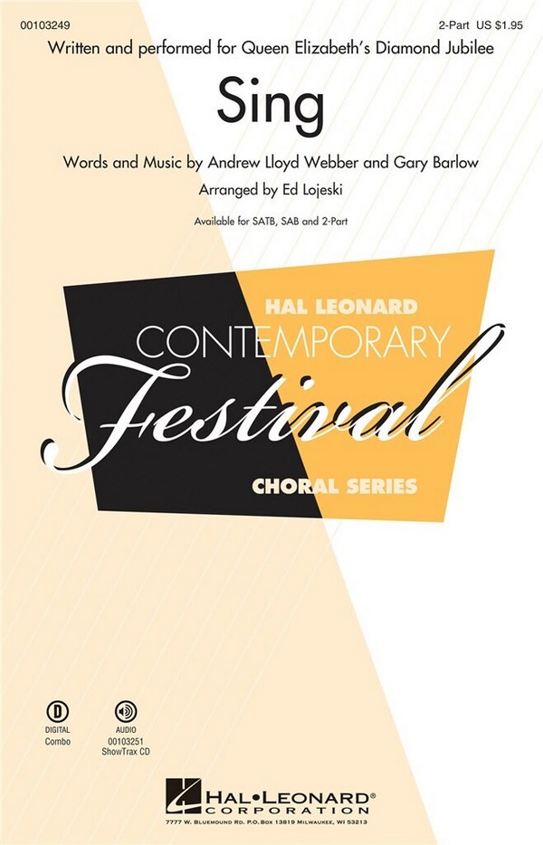 Sing&nbsp;&nbsp;for 2-part choir and piano&nbsp;&nbsp;choral score