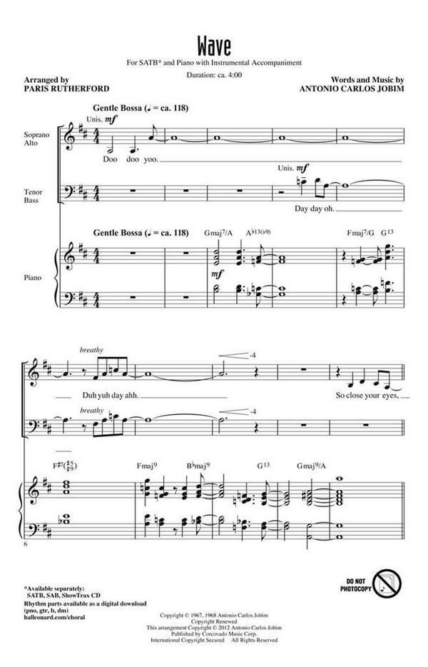 Antonio Carlos Jobim, Wave&nbsp;&nbsp;SATB&nbsp;&nbsp;Chorpartitur