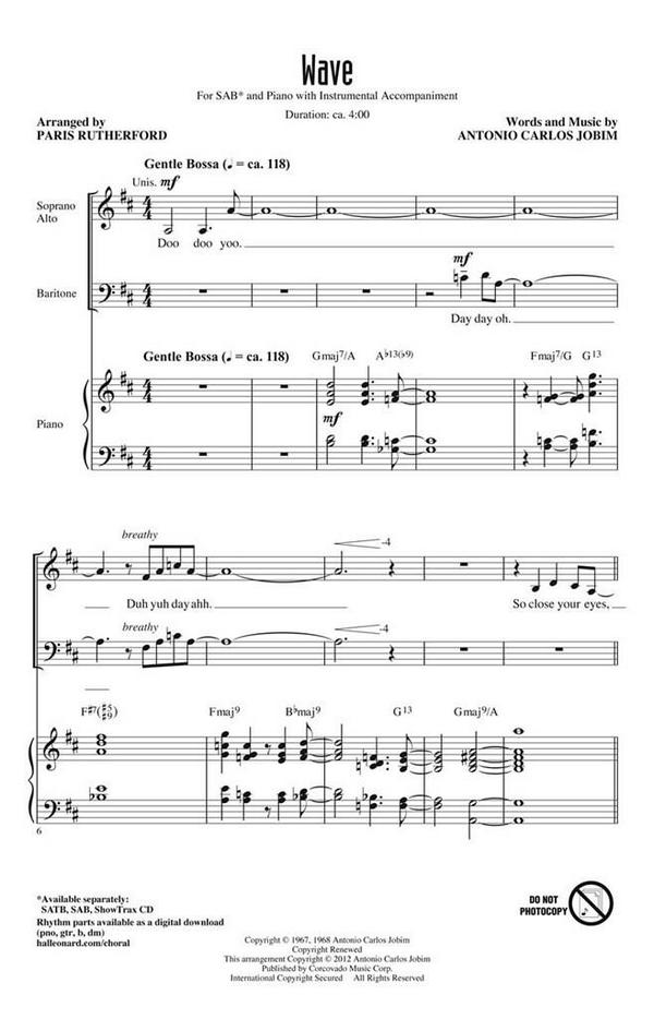 Antonio Carlos Jobim, Wave&nbsp;&nbsp;SAB&nbsp;&nbsp;Chorpartitur
