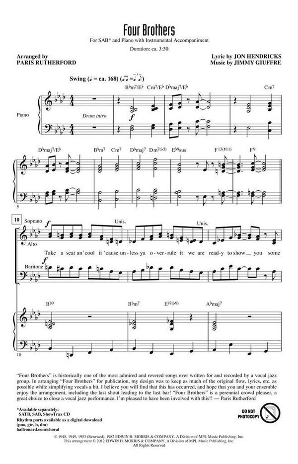 Four Brothers&nbsp;&nbsp;for mixed choir (SAB) and piano&nbsp;&nbsp;choral score 