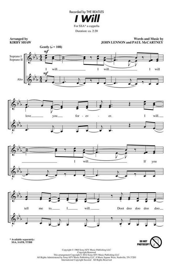 I Will&nbsp;&nbsp;for female choir (SSA) a cappella&nbsp;&nbsp;score