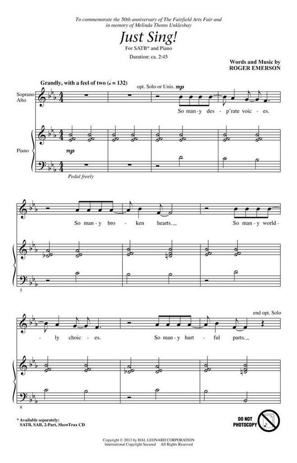 Just Sing!&nbsp;&nbsp;for mixed choir and piano&nbsp;&nbsp;choral score