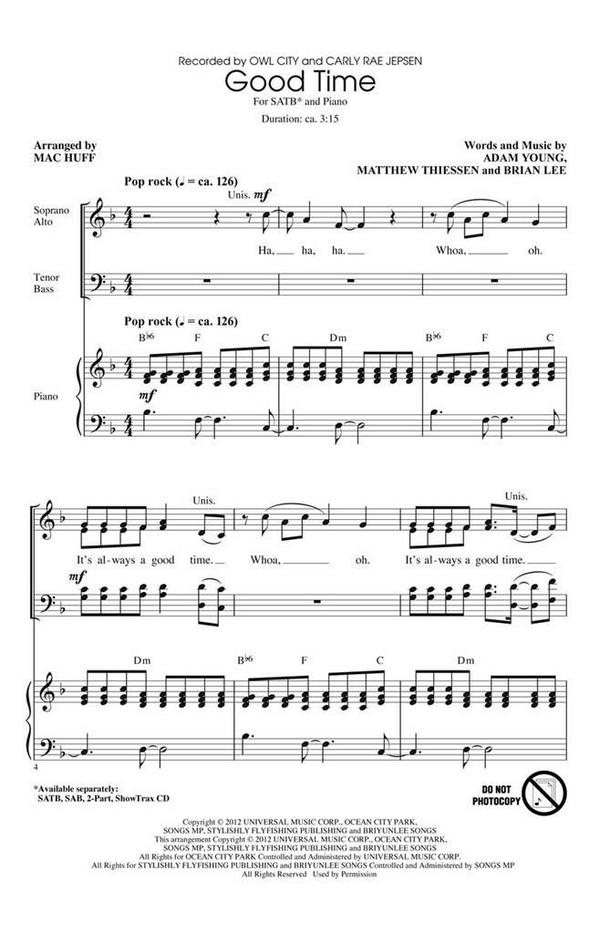 Adam Young_Brian Lee_Matthew Thiessen, Good Time&nbsp;&nbsp;SATB&nbsp;&nbsp;Chorpartitur
