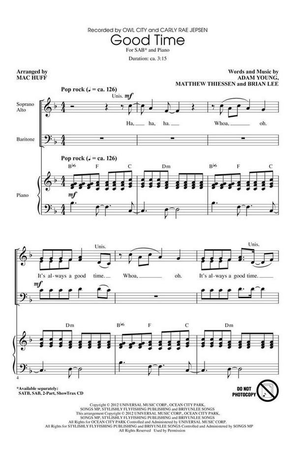 Adam Young_Brian Lee_Matthew Thiessen, Good Time&nbsp;&nbsp;SAB&nbsp;&nbsp;Chorpartitur