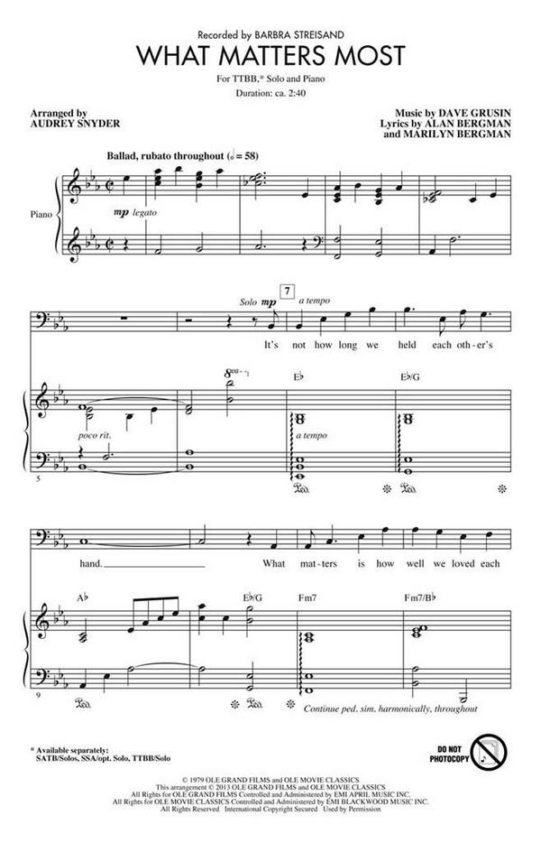 Alan Bergman_Dave Grusin_Marilyn Bergman, What Matters Most&nbsp;&nbsp;TTBB/Solo&nbsp;&nbsp;Chorpartitur