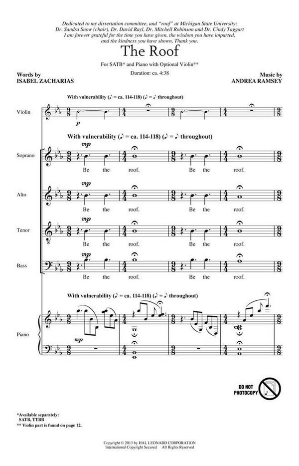 Andrea Ramsey, The Roof&nbsp;&nbsp;SATB&nbsp;&nbsp;Chorpartitur