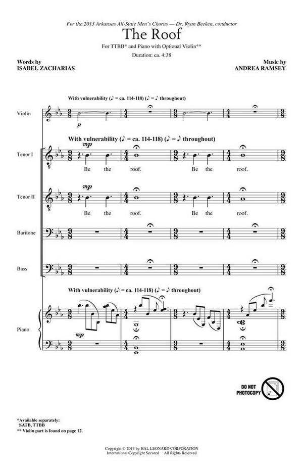 Andrea Ramsey, The Roof&nbsp;&nbsp;TTBB&nbsp;&nbsp;Chorpartitur