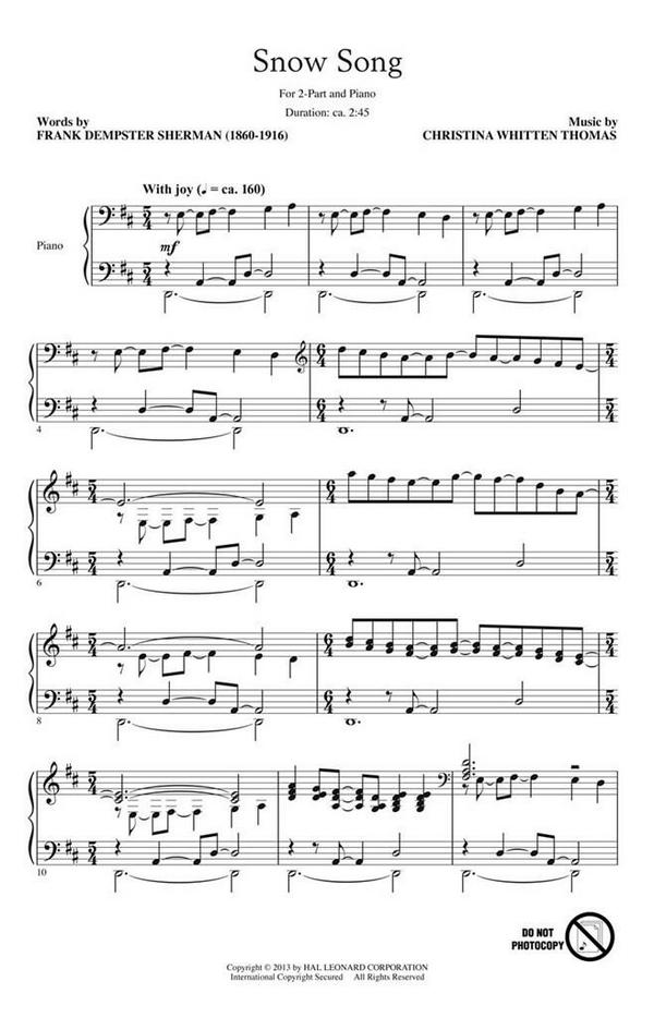 Christina Whitten Thomas, Snow Song&nbsp;&nbsp;2-Part Choir&nbsp;&nbsp;Chorpartitur