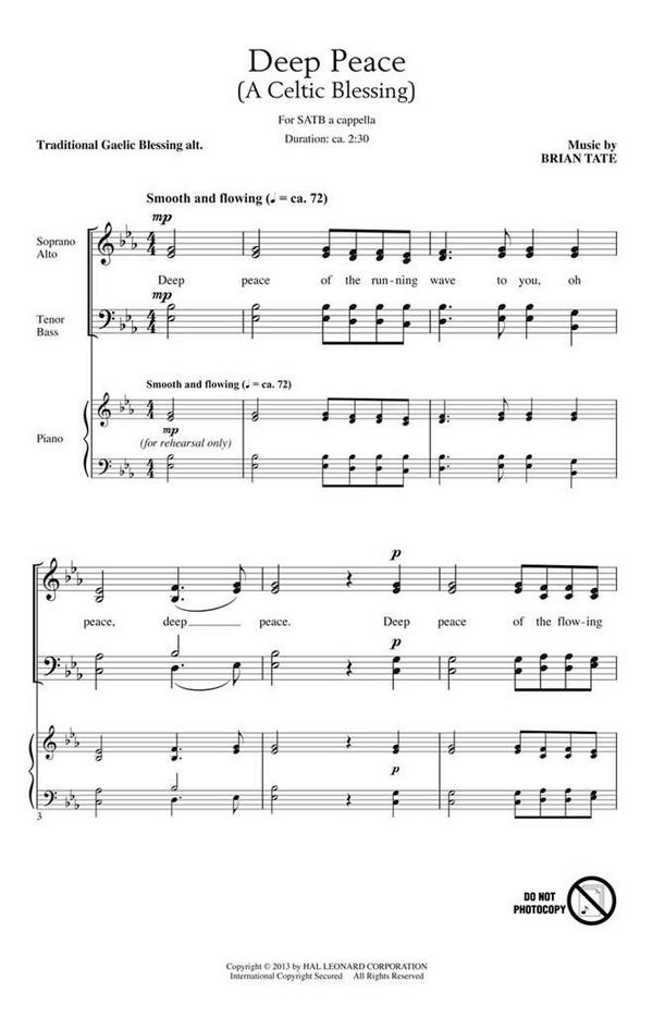 Brian Tate, Deep Peace&nbsp;&nbsp;SATB a Cappella&nbsp;&nbsp;Chorpartitur