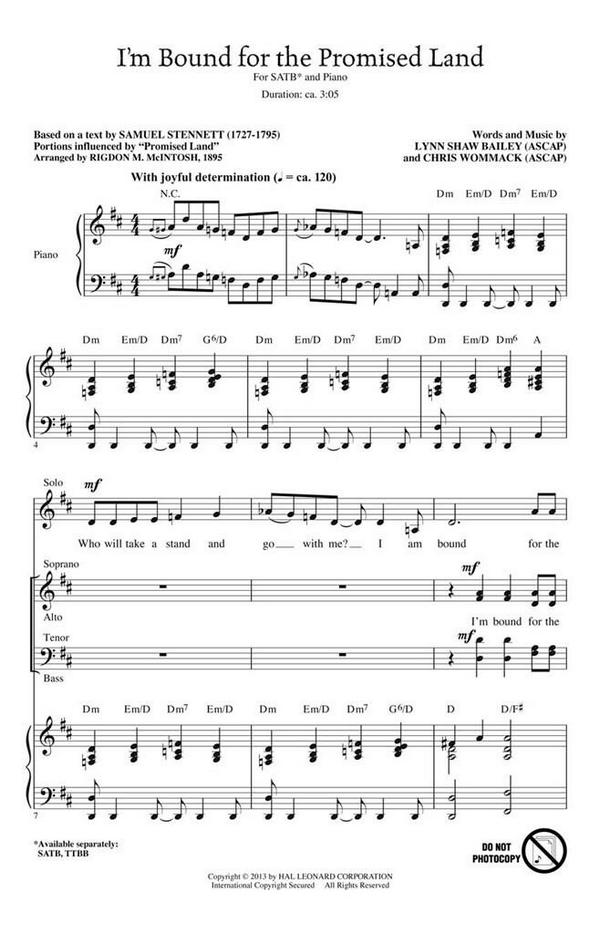 Chris Wommack_Lynn Shaw Bailey, I'm Bound for the Promised Land&nbsp;&nbsp;SATB&nbsp;&nbsp;Chorpartitur