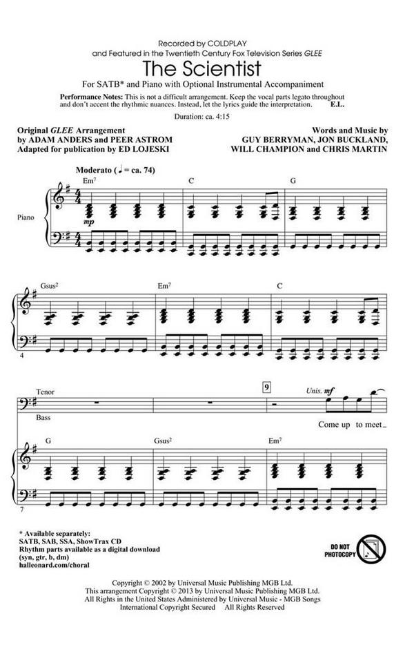 Chris Martin_Guy Berryman_Jon Buckland_Will Champion, The Scientist Sh&nbsp;&nbsp;SATB&nbsp;&nbsp;CD