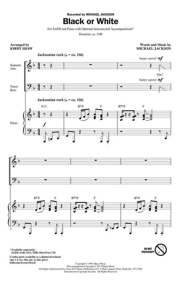 Black Or White&nbsp;&nbsp;SATB&nbsp;&nbsp;Chorpartitur